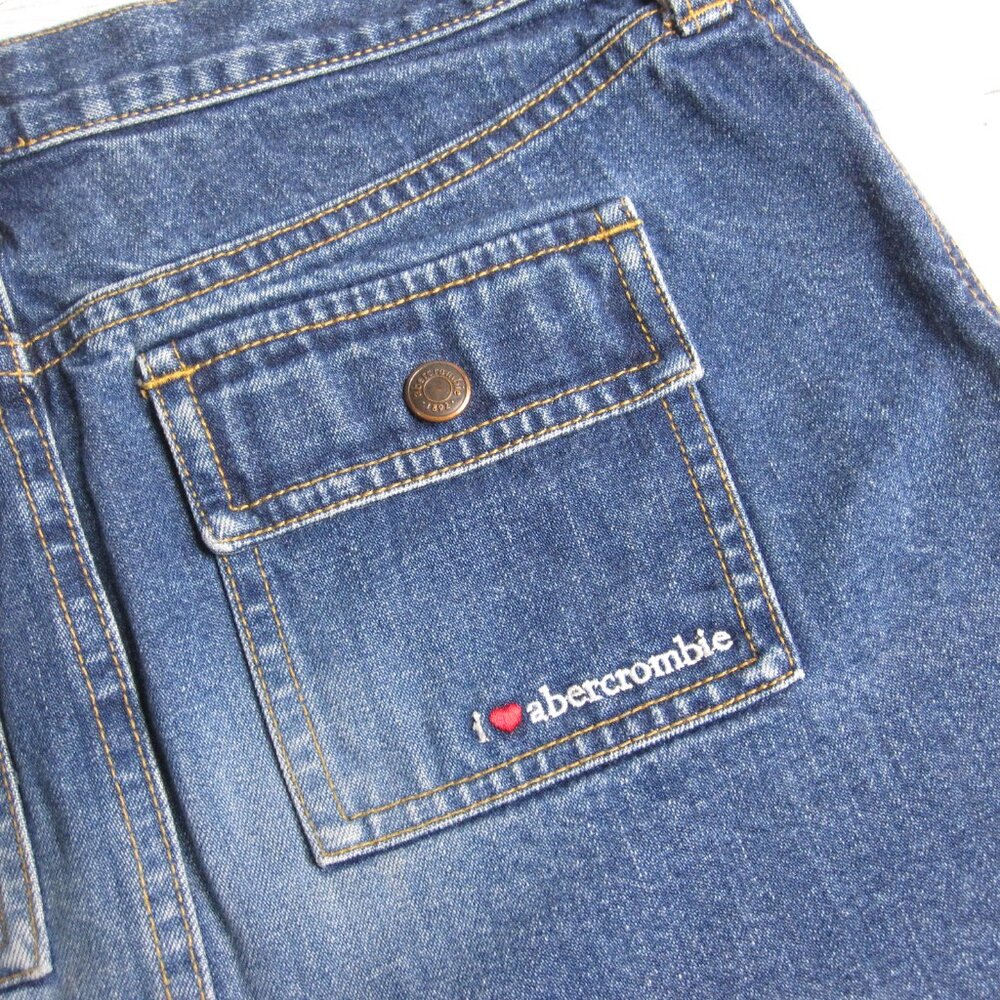 Vintage Abercrombie Denim Blue Jean Mini Skirt Girl Size 16 Utility Pockets Y2K - Picture 7 of 7